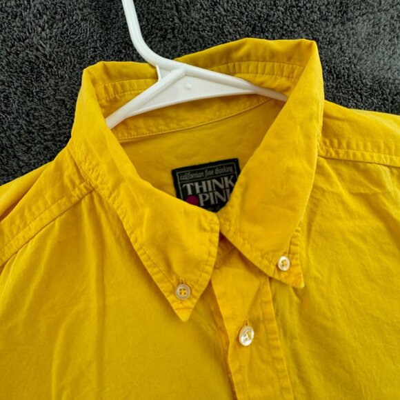 Think Pink Yellow Long Sleeve Button Up Shirt Medium Cotton W/ Logo Yosemite CA - Picture 7 of 14